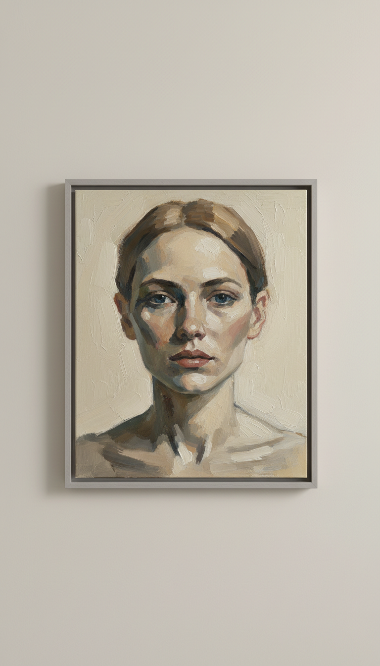 Framed contemporary portrait painting